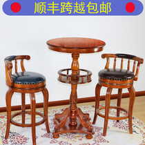 American bar chair Solid wood bar chair stool Bar table Household European bar stool Backrest bar chair Rotating high stool