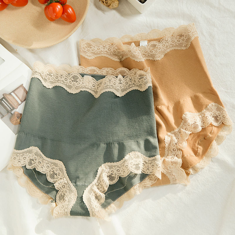 High waist collection belly large size lace underpants female lift hip girl pants head cotton student Korean version