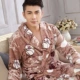 Áo choàng mùa thu và mùa đông dày lông cừu san hô flannel áo ngủ nam và nữ đồ ngủ dài tay đồ pijama nữ