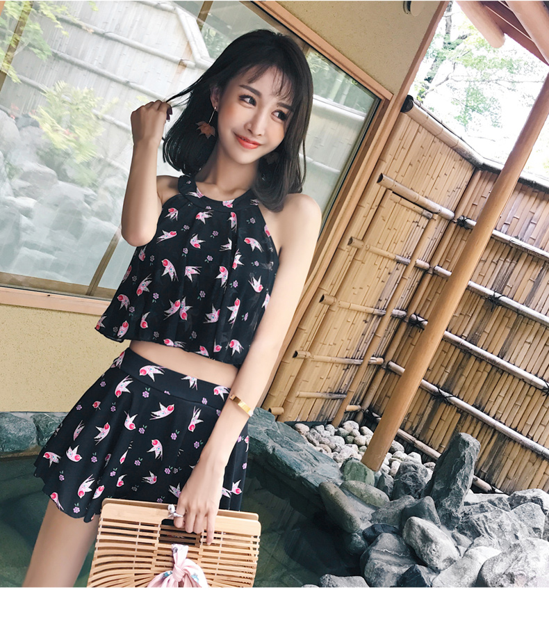 Yi Meishan áo tắm nữ bảo thủ Hàn Quốc suối nước nóng nhỏ kiểu váy mỏng che bụng nhỏ ngực tập hợp váy bơi màu đen - Bộ đồ bơi hai mảnh 	bộ áo tắm 2 mảnh