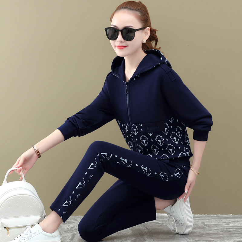 Western style casual sportswear suit female 2021 spring and autumn new fashion ladies large size loose sweater two-piece trendy