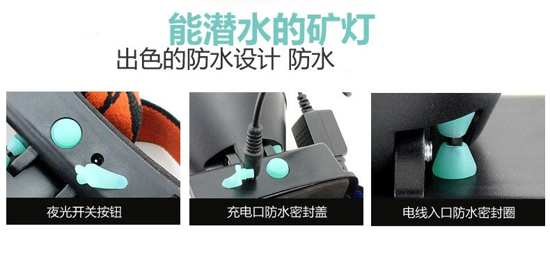 Chính hãng LED mạnh đèn pha tầm xa sạc câu cá ánh sáng ngoài trời trắng vàng ánh sáng màu xanh mỏ đèn mặc đèn pin đèn pin mini siêu sáng
