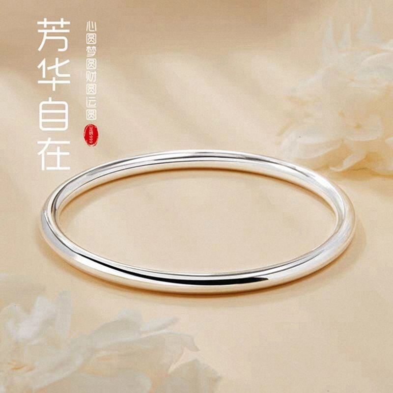 Sterling Silver 9999 Closed Plain Ring Smooth Silver Bracelet Solid Women's Simple and Stylish Round Bar Bracelet Pure Silver Jewelry