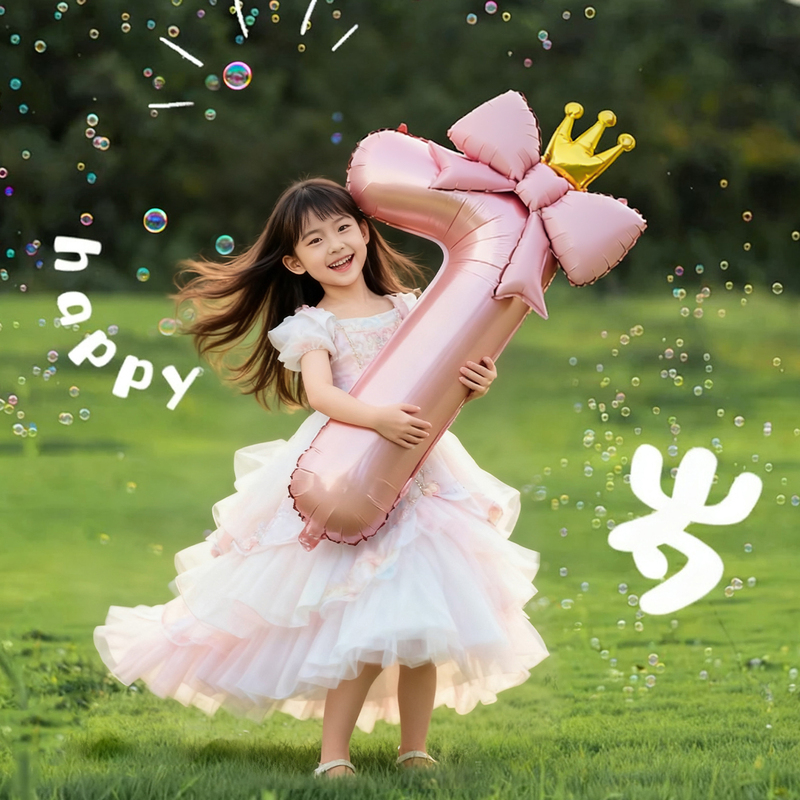 ins Large Pink Number Balloons with Bows for Girls' Outdoor Picnic Birthday Decoration Party Scene Setup for Photo Taking