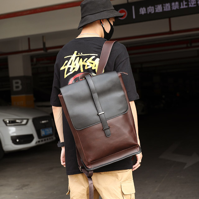 Genuine Leather Men's Bag European and American New Style Backpack Men's British Versatile Student School Bag Large Capacity Travel Backpack Computer Bag