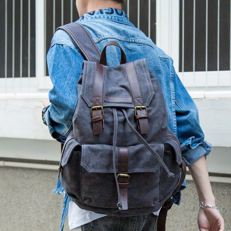 Canvas Double Shoulder Bag Men Tide Cards New Casual Men's Bag Travel Bag Retro Tooling Commute Bag Middle School Student Bag