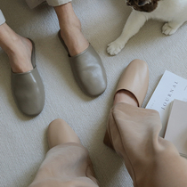 NICEONE sheepskin simple slippers couples home shoes indoor leather home wood floor non-slip home shoes