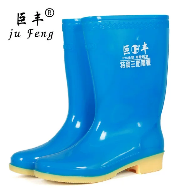 Giày cao gót 2018 Jufeng cộng với cotton cộng với nhung mưa ủng nam nữ đi giày cao gót đế xuồng chống trượt đáy giày keo