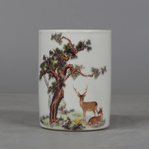 Made in the reign of Emperor Guangxu of the Qing Dynasty pastel-colored lucky deer with double pine and deer patterns luminous pen holder antique porcelain antiques and stationery supplies