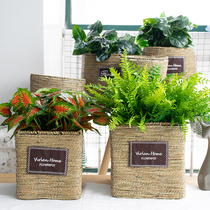 Nordic ins flower vase Seaweed woven flower basket Rattan woven piano leaf banyan Bird of Paradise flower arrangement potted plant pot decoration