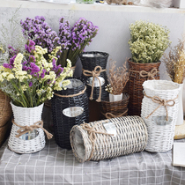 Willow woven rattan woven flower arrangement vase Pastoral grass woven flower vase Dried flower decorative flower basket decoration Woven flower bucket Floor flower pot