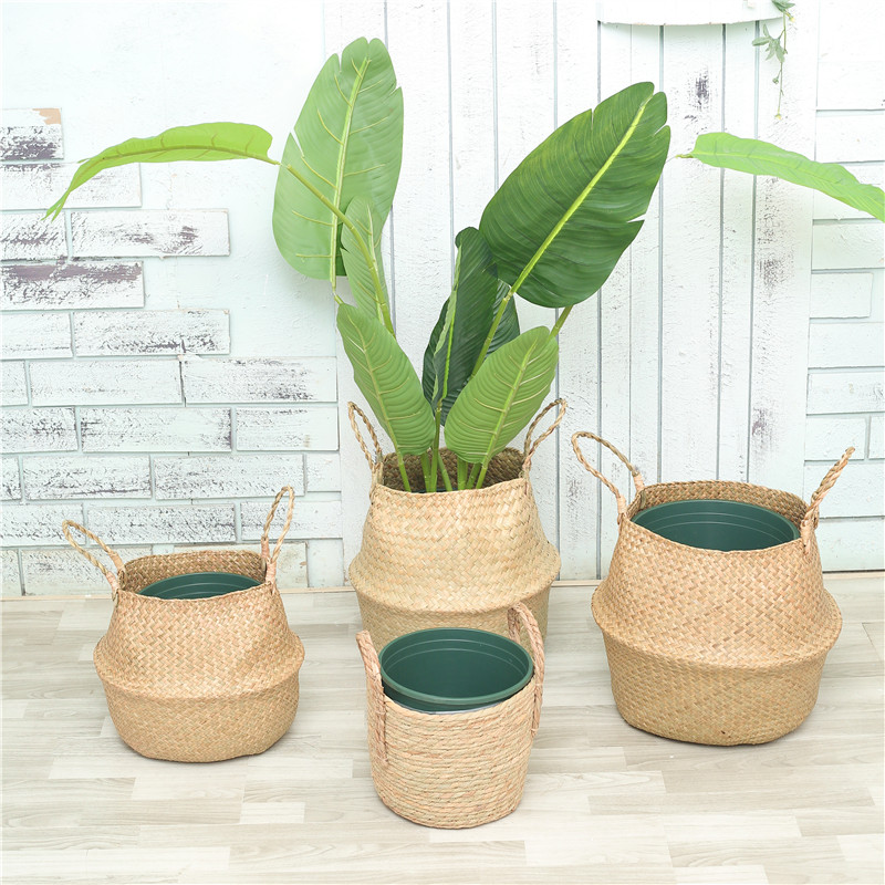 Extra-large grass-woven-flower-flower-set Nordic sea-grass woven flower basket handmade vines decorated with hand-shaped banyan pieces