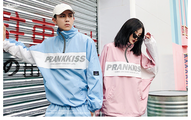 Prank Kiss Li Yunuo thời trang đường phố nguyên bản Prks mùa thu tinh nghịch đôi áo khoác lửng trùm đầu áo khoác nam áo gió đi mưa