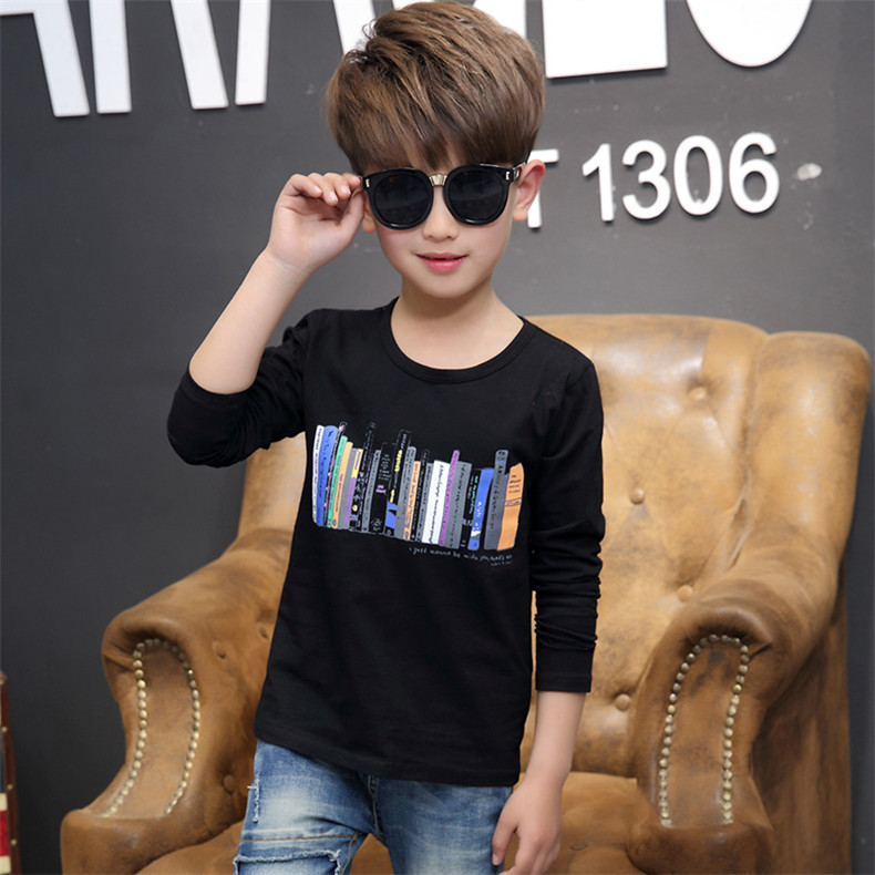 Quần áo nam 10 trẻ em 9 cậu bé mặc cộng với quần áo nhung Cậu bé 8-15 tuổi quần áo mùa thu trong áo trẻ em Áo thun dài tay màu xanh áo ba lỗ bé gái 