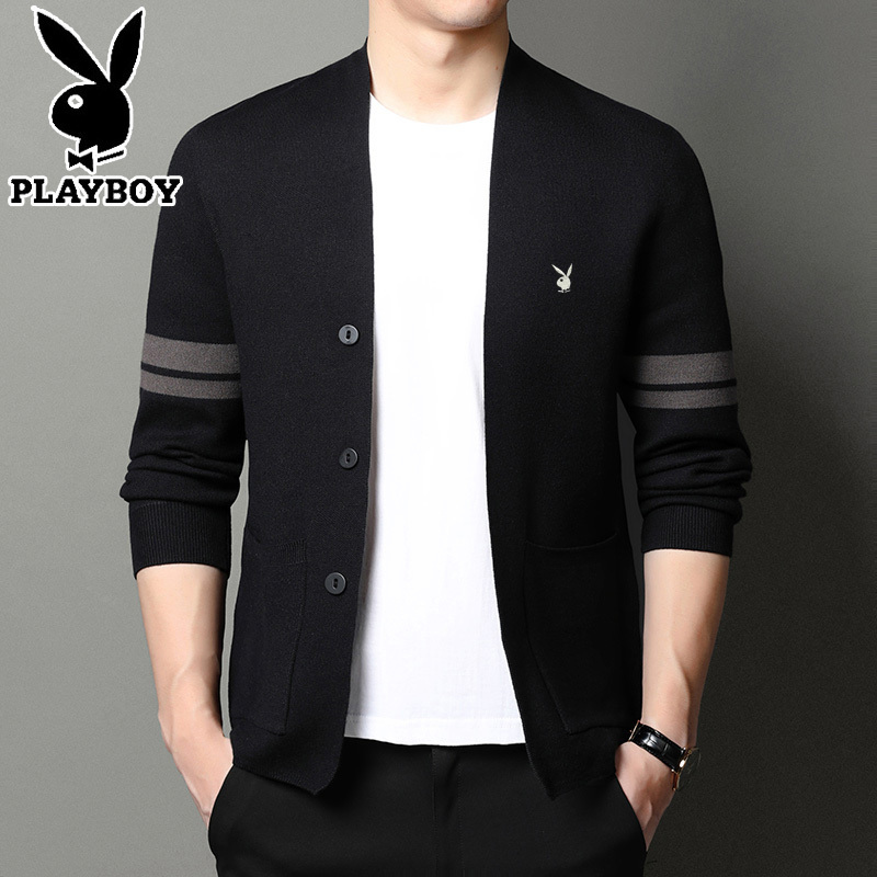 Playboy Wool Cardigan Men's Jacket 2026 Autumn New Warm Knitwear for Young and Middle-Aged Trendy Tops