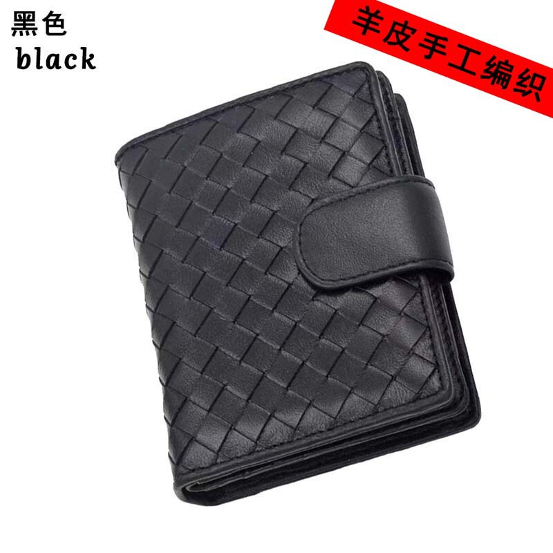 Sheepskin Hand-Woven Short Wallet for Men and Women with Buckle, Multiple Card Slots, Large Capacity, Genuine Leather Woven Bag