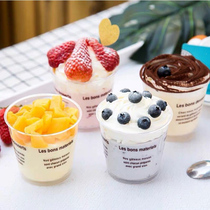 Wood Bran Cup Musi Cup disposable plastic with lid transparent ice cream dessert pudding cup 50 sets