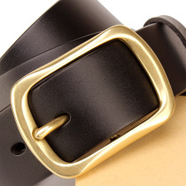 Wide 3 8cm Men and women Needle Buckle Head Layer Bull Leather Belt Pure Bronze Day Character Buckle Strap Classic Casual 100 Lap Belt