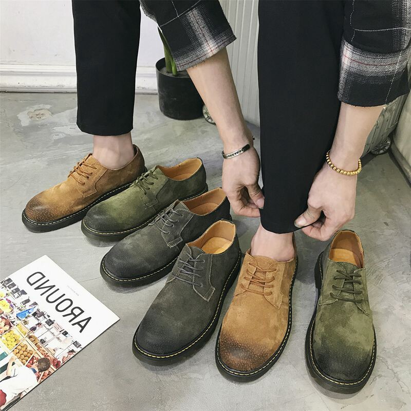 Trendy men's spring tooling boots fashion rubbing old breathable shoes casual desert leather shoes Brock British men's leather shoes