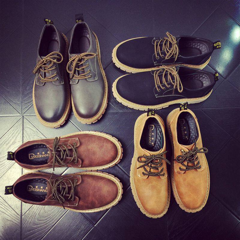 Fall Men's Inron Head Shoe Low Help thick bottom Korean version Leisure shoes Leather Tooling Shoes Men's Leather Head Leather Shoes head Martin Shoe