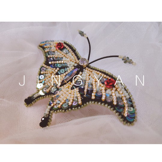 鲸言【墨倩】原创刺绣立体珠绣蝴蝶胸针钉珠绣diy材料包加视频教