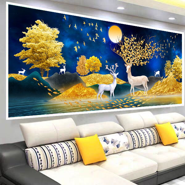 Deer Elk cross stitch living room simple modern thread embroidery fortune deer European style 2021 new handmade self-embroidery atmosphere