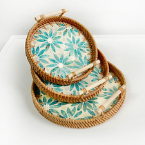 H356 Sunflower Handmade Vietnamese Rattan Maple Leaf Handle Tray Home Desktop Snack Storage Tray Three-piece Set