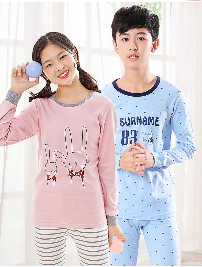 Zhongda Tong đồ lót nhiệt set cotton trường tiểu học Qiuyi Qiuku nam và nữ cotton trẻ em cotton áo len quần pyjama đồ lót nam
