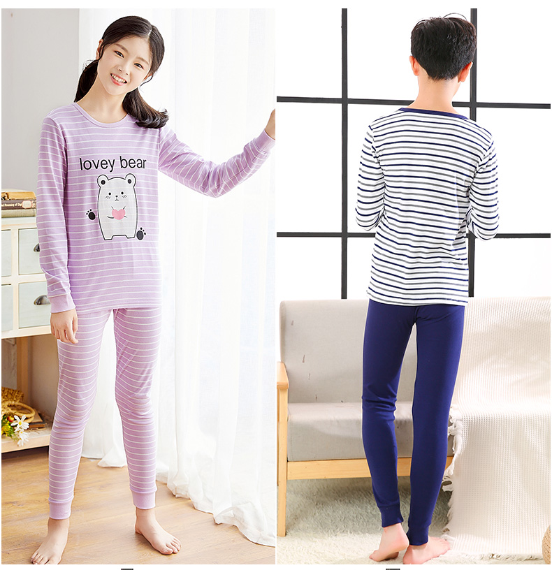 Zhongda Tong đồ lót nhiệt set cotton trường tiểu học Qiuyi Qiuku nam và nữ cotton trẻ em cotton áo len quần pyjama đồ lót nam
