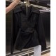 Black irregular waist long sleeve shirt for women
