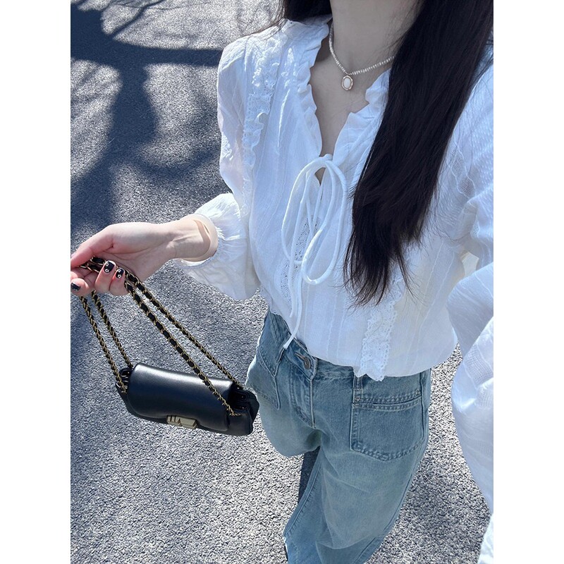 French-Style Lace Embroidered White Shirt for Women, Early Spring Chic and Gentle Style, Unique and Beautiful Top