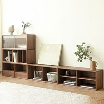 Japanese-style solid wood lattice cabinet free combination bookcase low cabinet floor-to-ceiling black walnut bedroom living room bookshelf locker