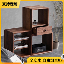 American walnut color floor-to-ceiling solid wood lattice cabinet free combination bookcase low cabinet storage open display bookshelf custom