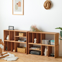 Japanese-style economical floor-to-ceiling mortise and tenon lattice cabinet free combination bookcase open solid wood lattice shelf bookshelf rack