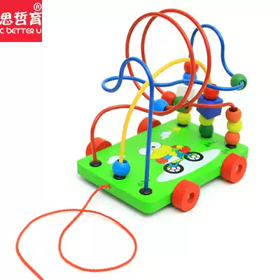 Large toddler children beaded around beads 12-18 months baby development puzzle force 1-2-3 years old wooden cart toy