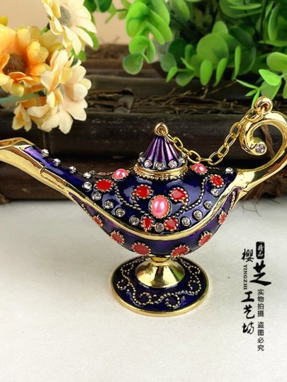 阿拉丁神灯中号俄罗斯特色海外工艺品新疆手绘工艺品彩锡神灯摆件