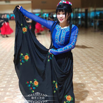 Xinjiang dance skirt black practice dress Adult dress skirt Ethnic style chiffon red high waist womens clothing