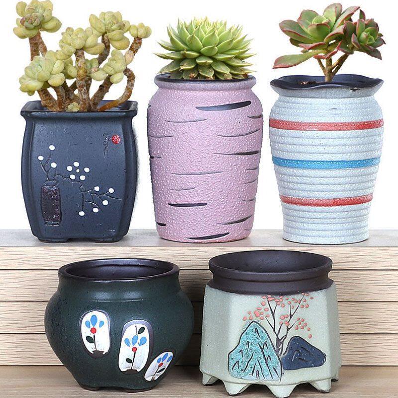 High-footed flowerpot succulent flowerpot old pile ceramic special clearance succulent plant flowerpot high-footed hand-painted pile pot set