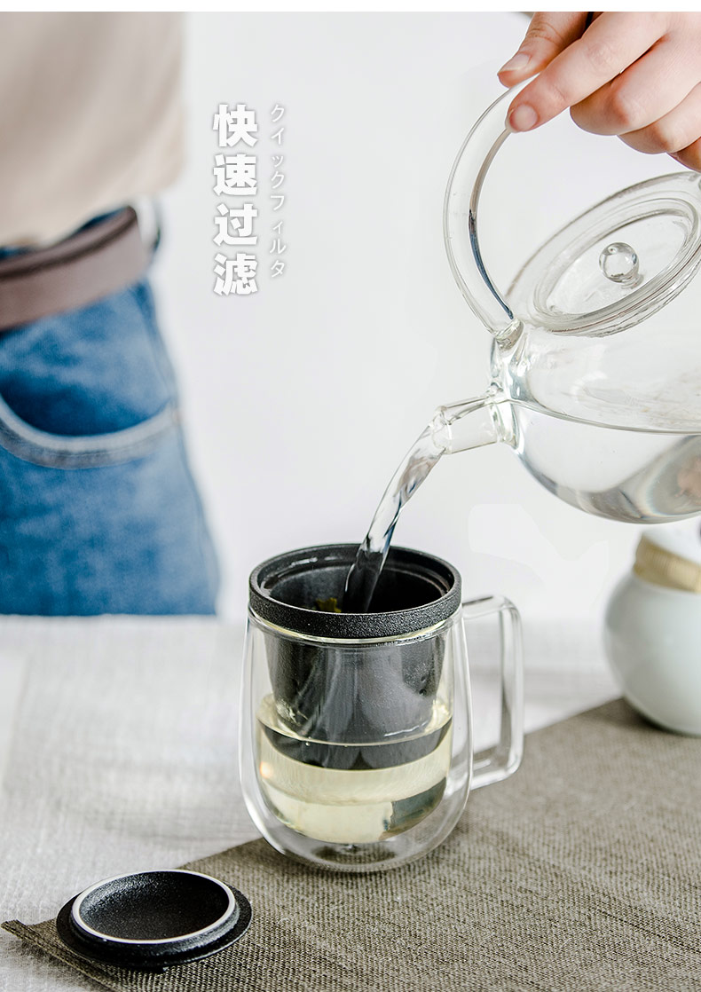 Contracted double - layer glass heat - resisting work tea cups with cover filter office flower tea keller cup men and women