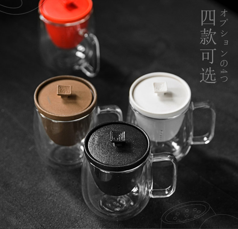 Contracted double - layer glass heat - resisting work tea cups with cover filter office flower tea keller cup men and women