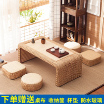 Rattan straw tatami coffee table bay window small table Japanese Zen balcony window sill tea table kang table low table Chinese learning table