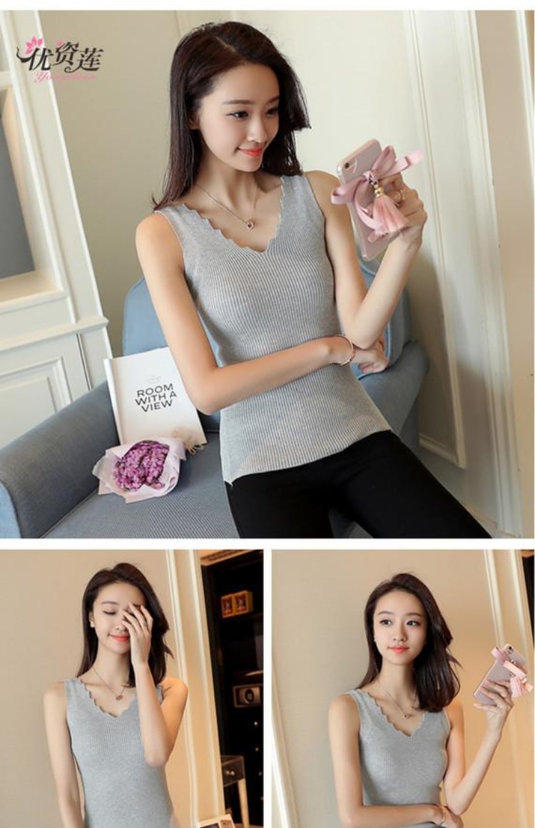 Mùa xuân và mùa thu mới hoang dã mùa hè Mặc ngắn v-cổ gợi cảm không tay đan đáy áo yếm ao b lo nu ca tinh