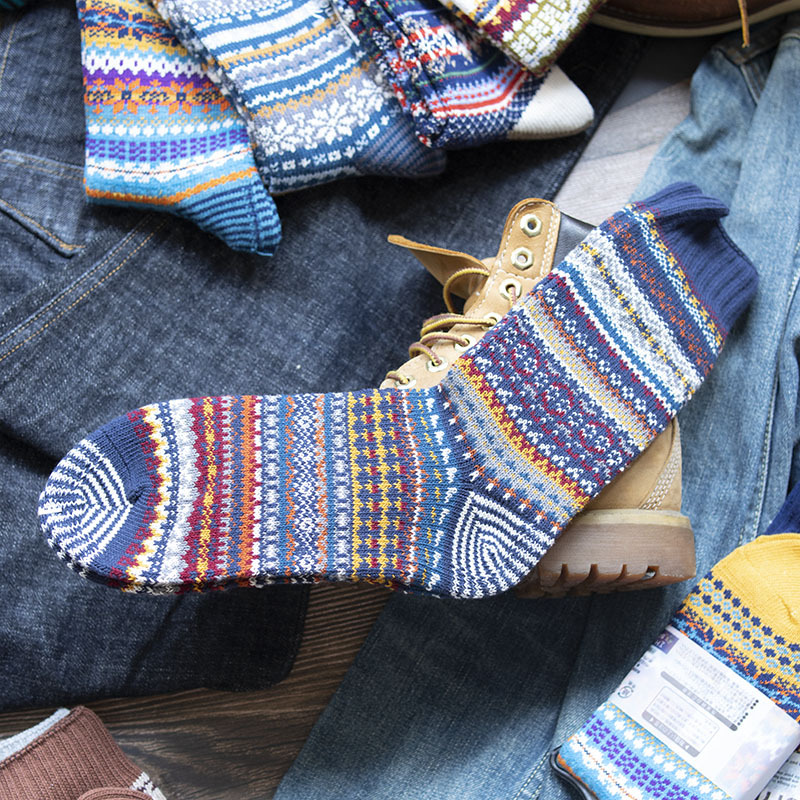Autumn and Winter Men's Amekaji Retro Mid-Calf Japanese-Style Thick-Thread Ethnic Style Red Wing Workwear Yellow Boots Exotic Long Socks Autumn and Winter Men's Amekaji Retro Mid-Calf Japanese-Style Thick-Thread Ethnic Style Red Wing Workwear Yellow Boots Exotic Long Socks