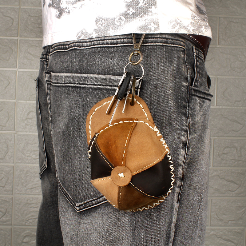 Head Layer Cow Leather Creative Hat Zero Wallet Hanging Accessories Mini Car Key Bag Personality Mad Mapi Coin Containing Bag