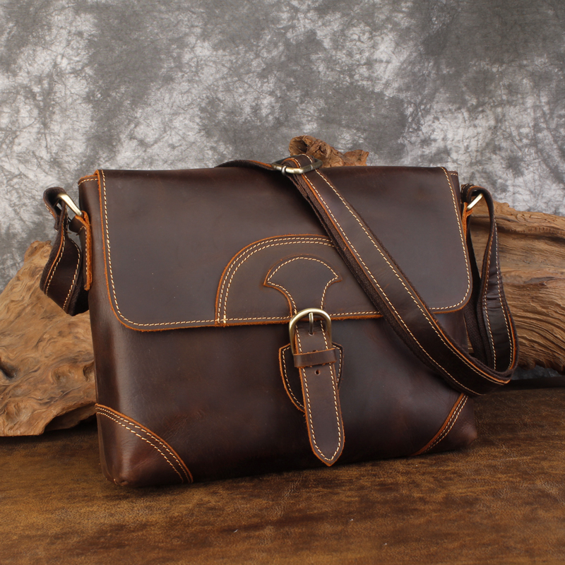 Retro Head Layer Cow Leather Casual Men's Bag Single Shoulder Inclined Satchel Bag Genuine Leather Briefcase Mad Mapi Young Scapegoat Computer Bag