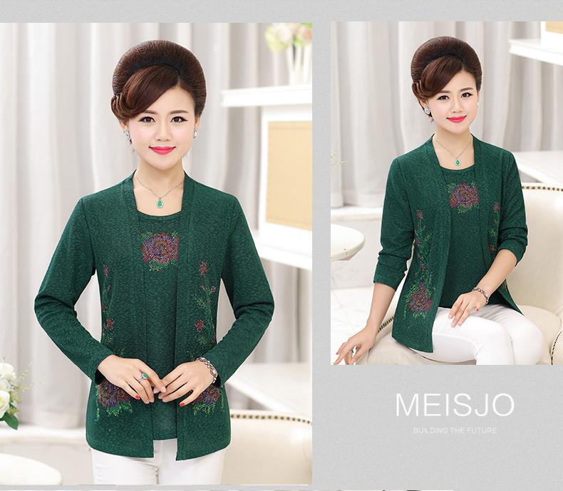 Áo dài mùa xuân cho phụ nữ trung niên và bà mẹ tải 40-50-60 tuổi giả áo hai dây mùa xuân và mùa thu đan áo len cỡ lớn mẫu áo trung niên