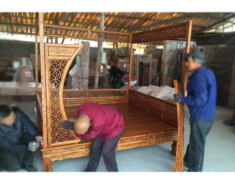 đồ gỗ cổ Nam Elm giường nửa lỗ giường giường tán bước cổ điển giả gỗ gụ giường đôi - Giường giường trẻ em