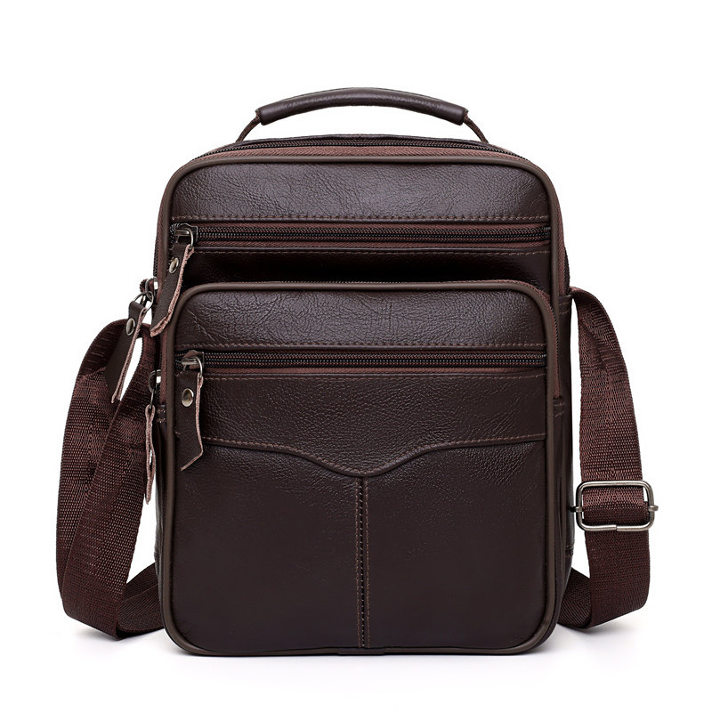 Middle-aged and elderly men's simple, light and strong wear-resistant cowhide single shoulder diagonal small bag for the elderly old man leather backpack
