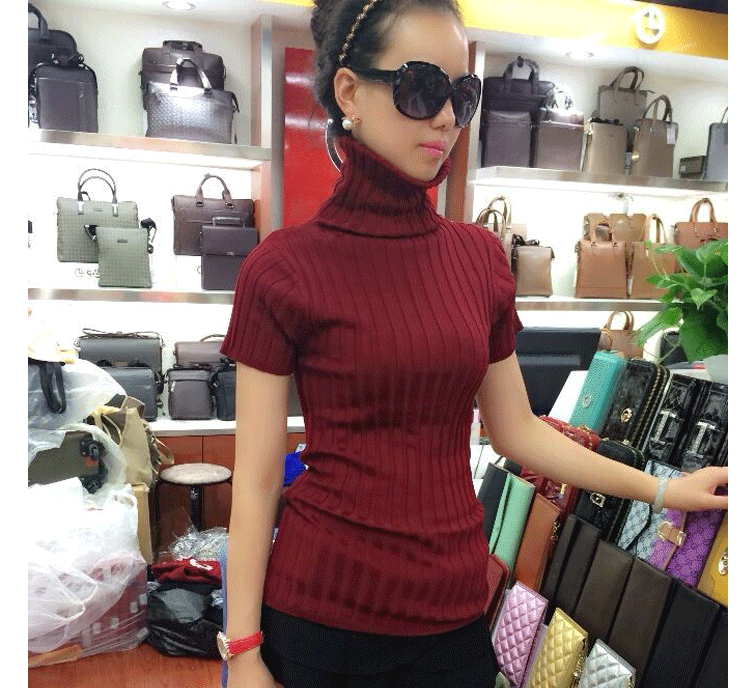 Áo len nữ mùa thu và mùa đông châu Âu áo len dài tay cao cổ áo thun mỏng co giãn áo len nữ tay áo ngắn tay áo áo khoác cardigan nữ