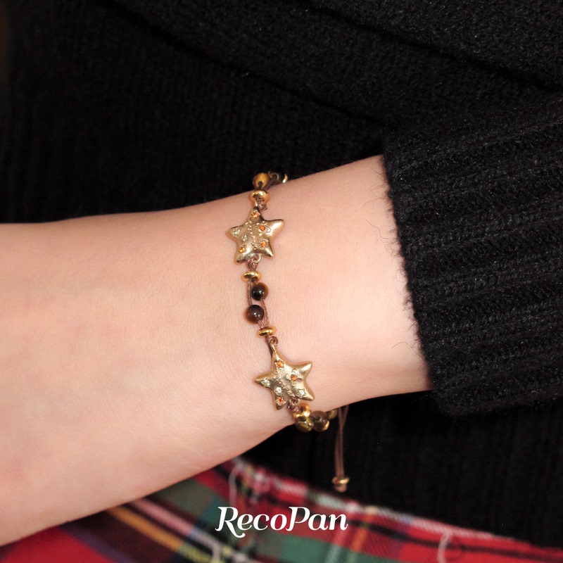 [Same Style as Tian Xiwei] Recopan Reshaping the Future/Star Pendant Beaded Tiger Eye Stone K Gold Necklace Bracelet